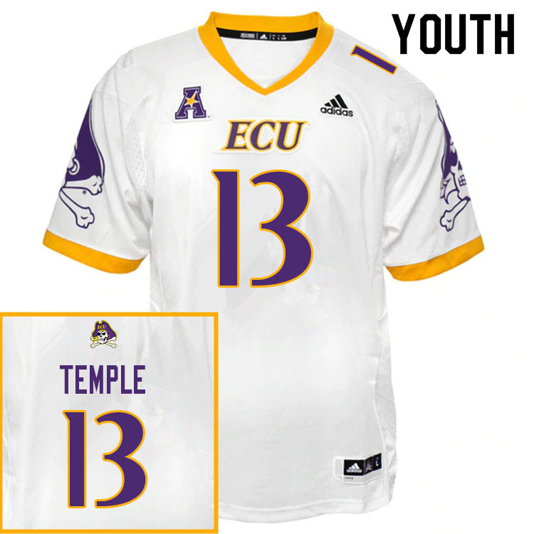 Youth #13 Cruz Temple ECU Pirates College Football Jerseys Sale-White - Click Image to Close